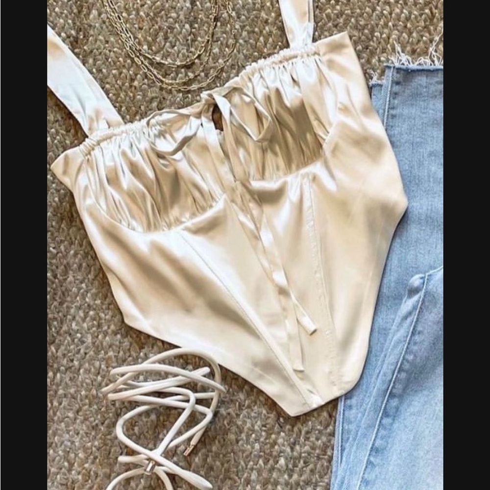 Fashion Nova Satin Tie-Front Corset Camisole - Ivory